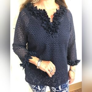 Gretchen Scott Split Neck Ruffle Top